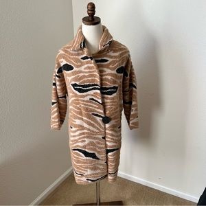 Joseph Ribkoff Coat XS Animal‎ Stripe Print Faux Fur Textured Loose Fitting